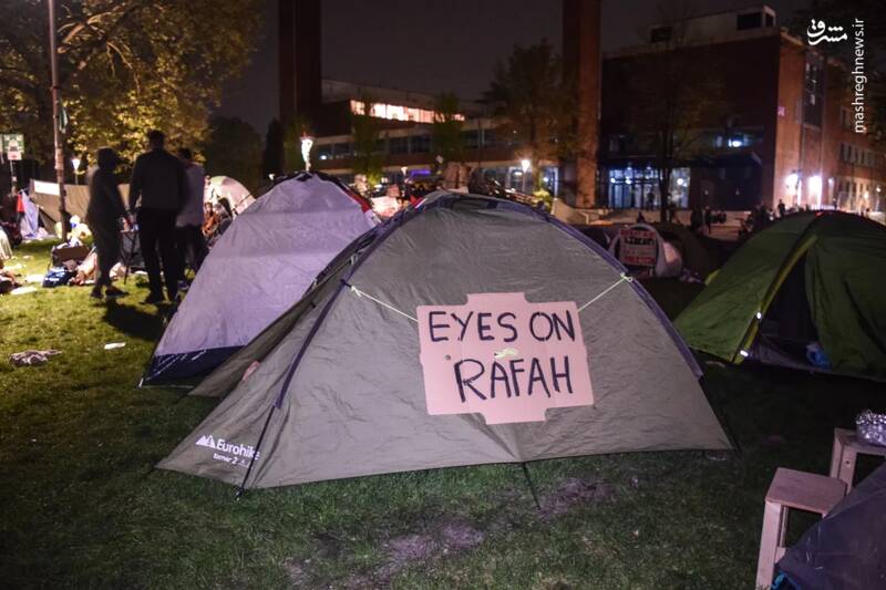 برپا کردن چادر توسط دانشجویان دانشگاه آمستردام در هلند