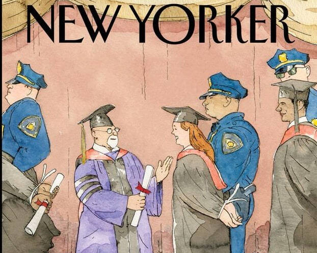 طرح جلد نیویورکر در واکنش به پلیسی شدن فضای دانشگاه‌های آمریکا