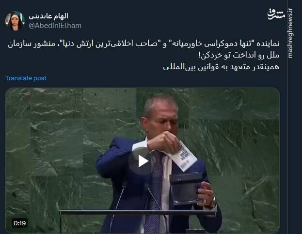 نماد عینی رفتار رژیم یاغی صهیونیستی در سازمان ملل