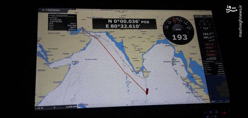 مسیر عبور ناو شهید مهدوی سپاه برای عبور از خط استوا