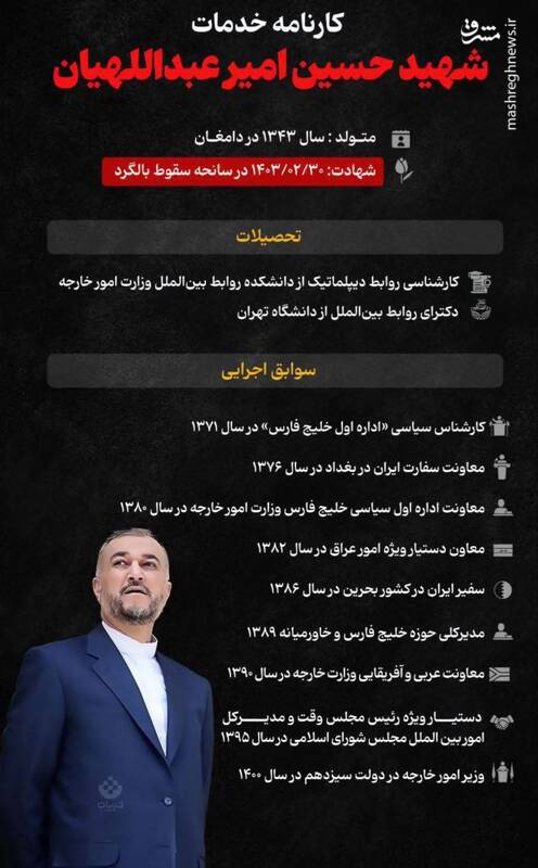 اینفوگرافیک/ کارنامه خدمات شهید حسین امیرعبداللهیان