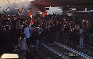 فیلم/ تجمع حامیان فلسطین در راه‌آهن ایتالیا
