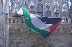 فیلم/ پرچم فلسطین بر دیوار کلیسای جامع میلان