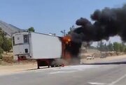 آتش سوزی تریلی عراقی در ایلام