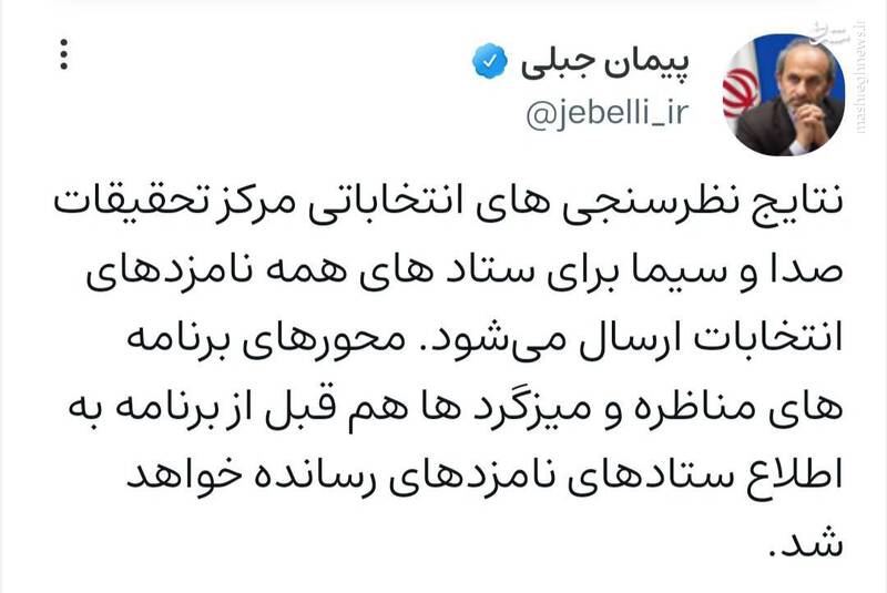 صداوسیما نتایج نظرسنجی ها را در اختیار همه نامزدها قرار میدهد