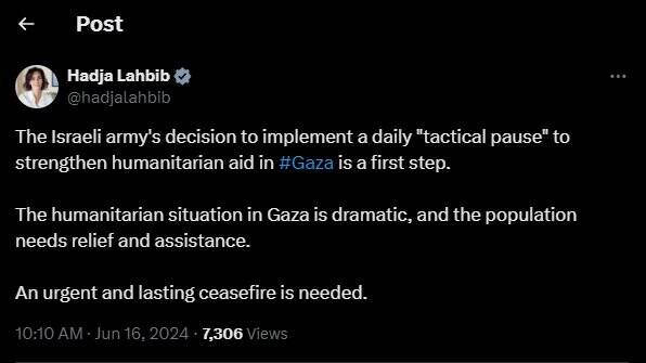 بلژیک: وضعیت انسانی در غزه غمانگیز است