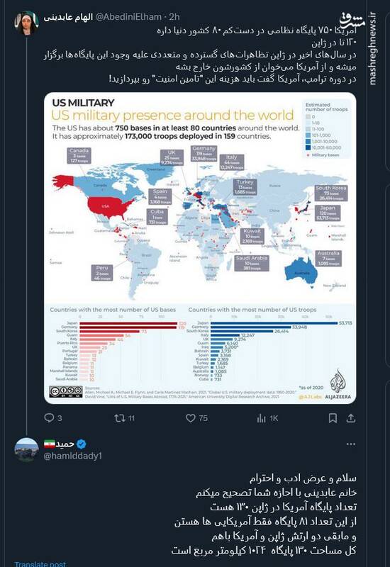 تعداد پایگاههای نظامی آمریکا در ژاپن چقدر است؟
