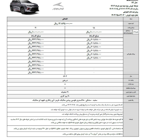 اعلام شرایط فروش نقدی و اقساطی سه محصول کرمان موتور