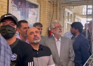 فیلم/ حداد عادل در صف رای دهندگان مسجد لرزاده