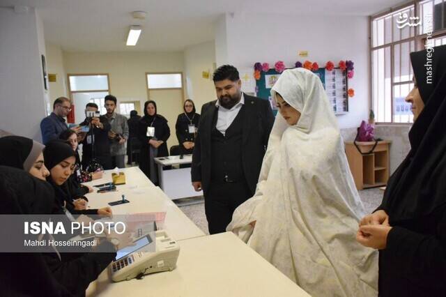 حضور عروس و دامادها پای صندوق های رای + عکس و فیلم 2