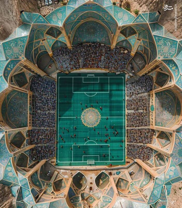 تصاویر هوش مصنوعی از ورزشگاه با معماری ایرانی