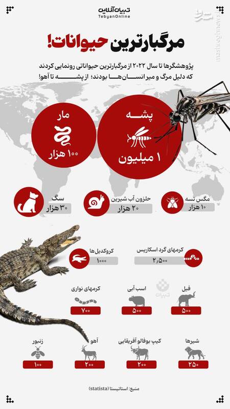 اینفوگرافیک/ مرگبارترین حیوانات!