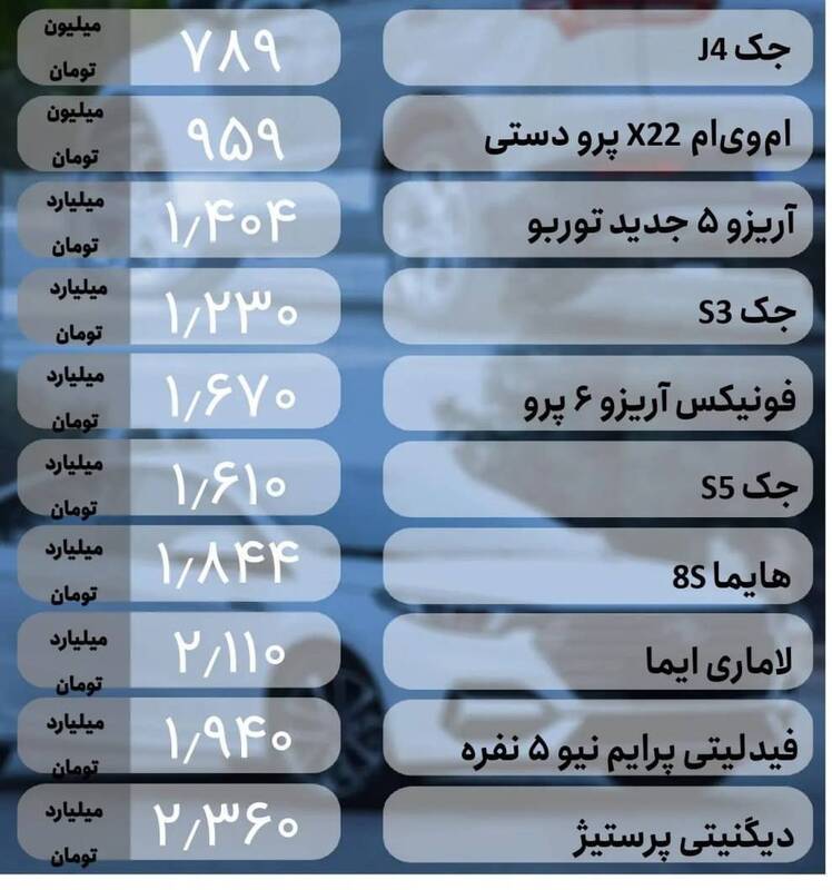 قیمت خودرو امروز 20 تیر + جدول 3