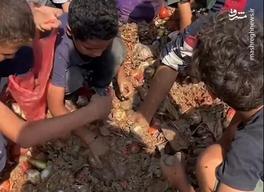 کودکان غزه در حال جستجوی غذا در میان زباله‎ها