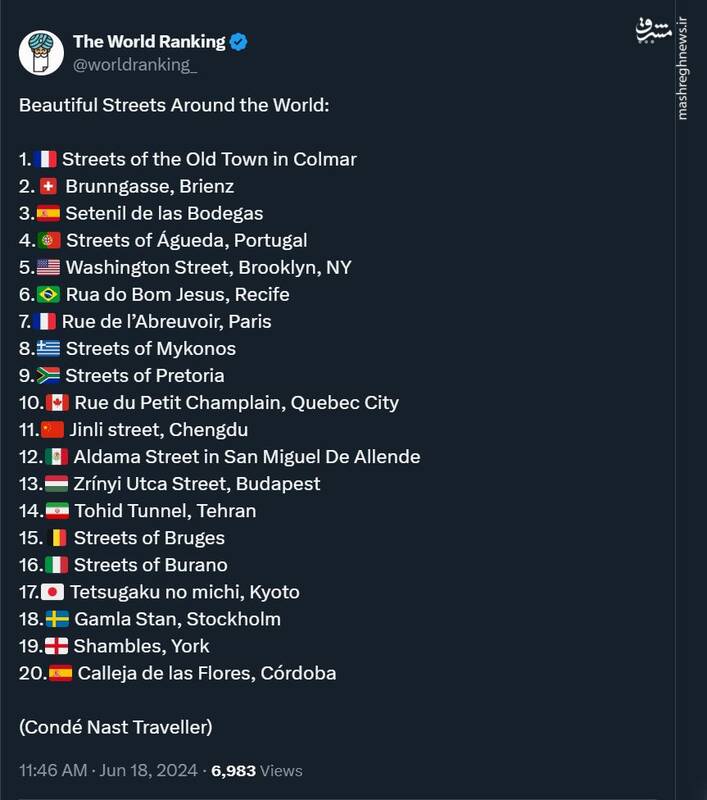 تونل توحید در فهرست زیباترین گذرگاههای دنیا قرار گرفت