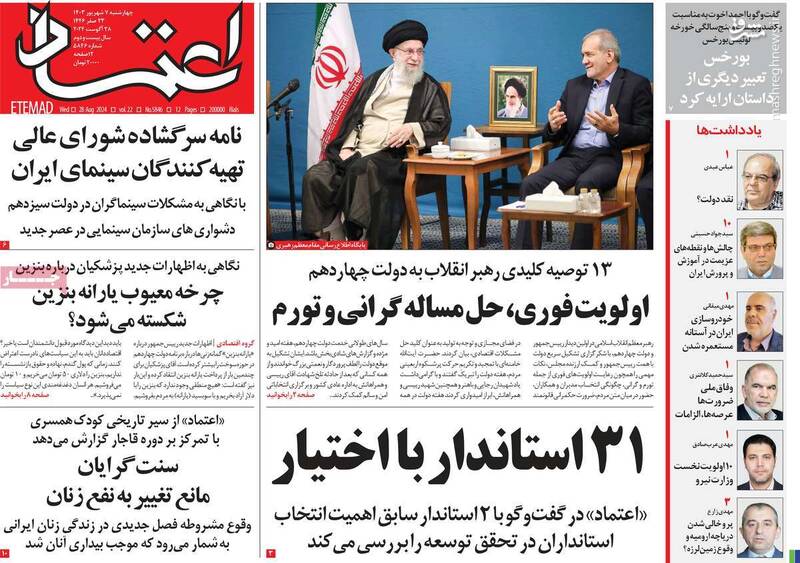 روزنامه اصلاحطلب: میانه روی پزشکیان مثل خاتمی مترقی نیست!/ ماه عسل پزشکیان چه زمانی تمام خواهد شد؟ 3