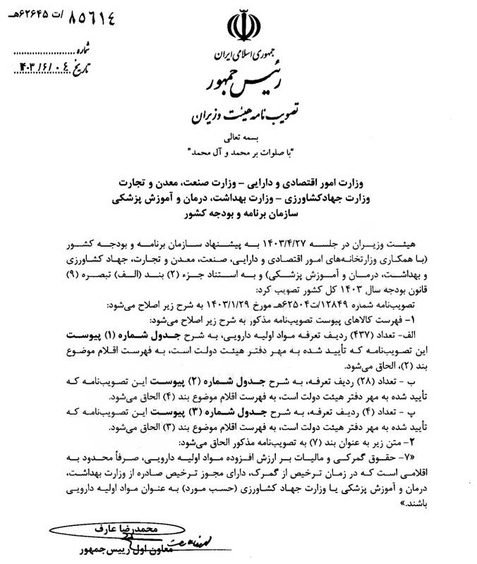 لیست داروهای وارداتی مشمول حقوق گمرکی و مالیات ارزش افزوده یکدرصدی ابلاغ شد