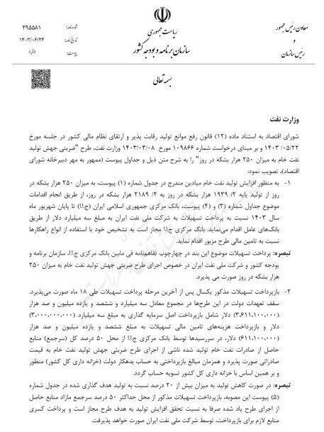 طرح ضربتی افزایش تولید نفت به میزان ۲۵۰ هزار بشکه در روز ابلاغ شد