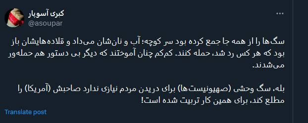 سگ وحشی صهیونیستها برای دریدن نیازی ندارد آمریکا را مطلع کند