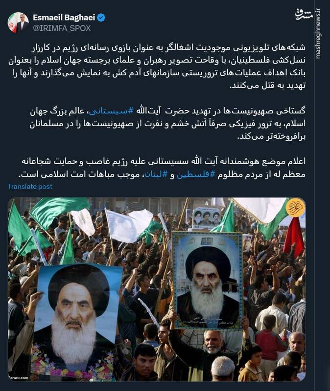 واکنش سخنگوی وزارت خارجه به تهدید آیت الله سیستانی
