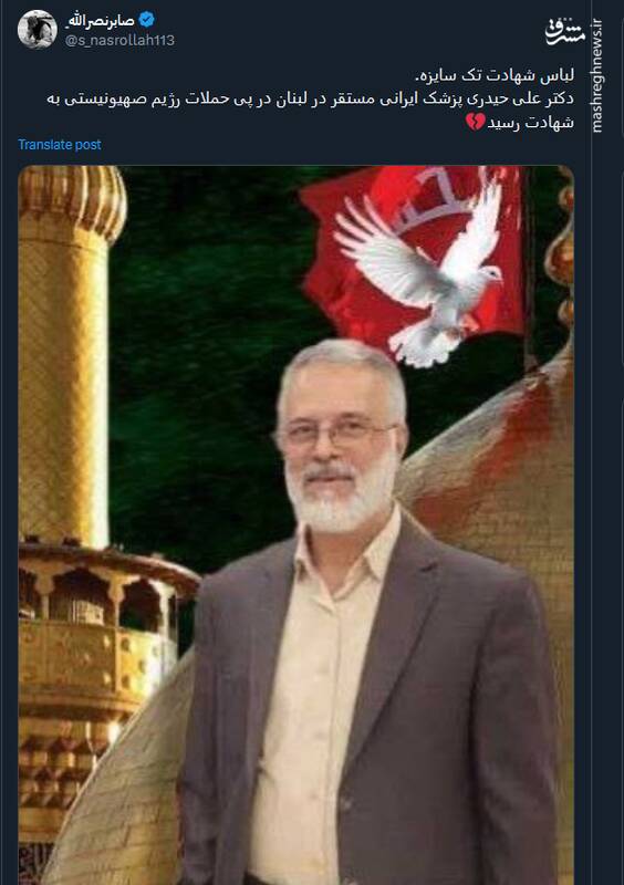 پیام توئیتریها در پی شهادت دکتر ایرانی در لبنان