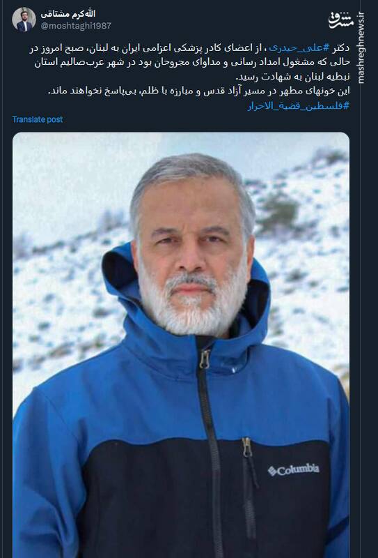 پیام توئیتریها در پی شهادت دکتر ایرانی در لبنان