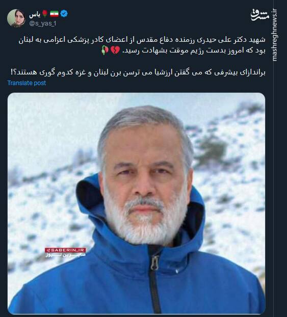 پیام توئیتریها در پی شهادت دکتر ایرانی در لبنان