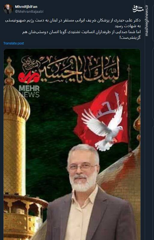 پیام توئیتریها در پی شهادت دکتر ایرانی در لبنان