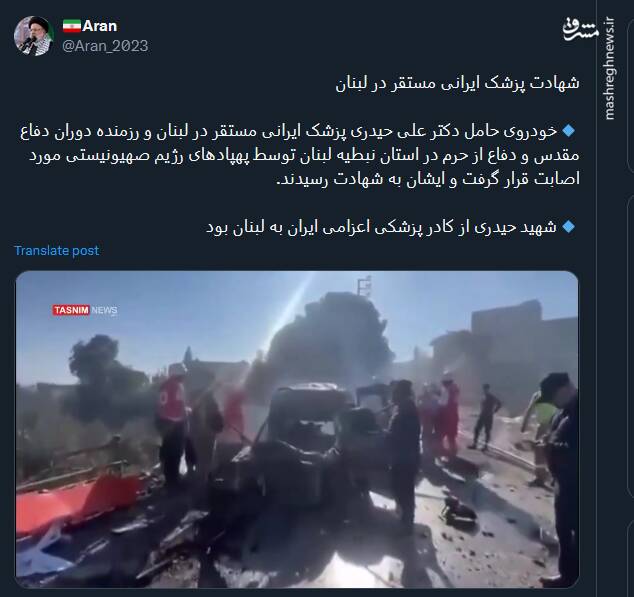 پیام توئیتریها در پی شهادت دکتر ایرانی در لبنان