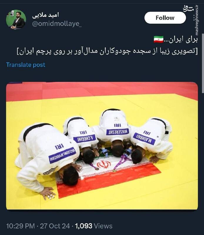 تصویری زیبا از سجده جودوکاران مدالآور بر روی پرچم ایران