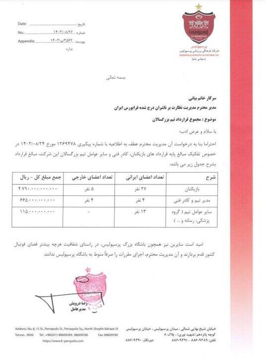 افزایش نجومی قرارداد پرسپولیسی‌ها نسبت به فصل قبل!