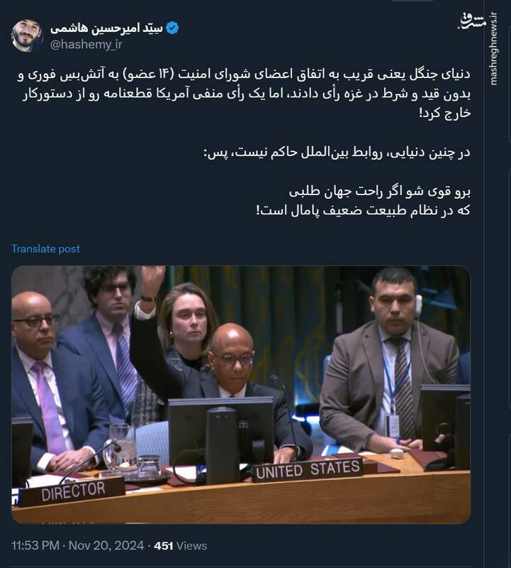 دنیای جنگل یعنی در نظام بینالملل ضعیف پامال است!