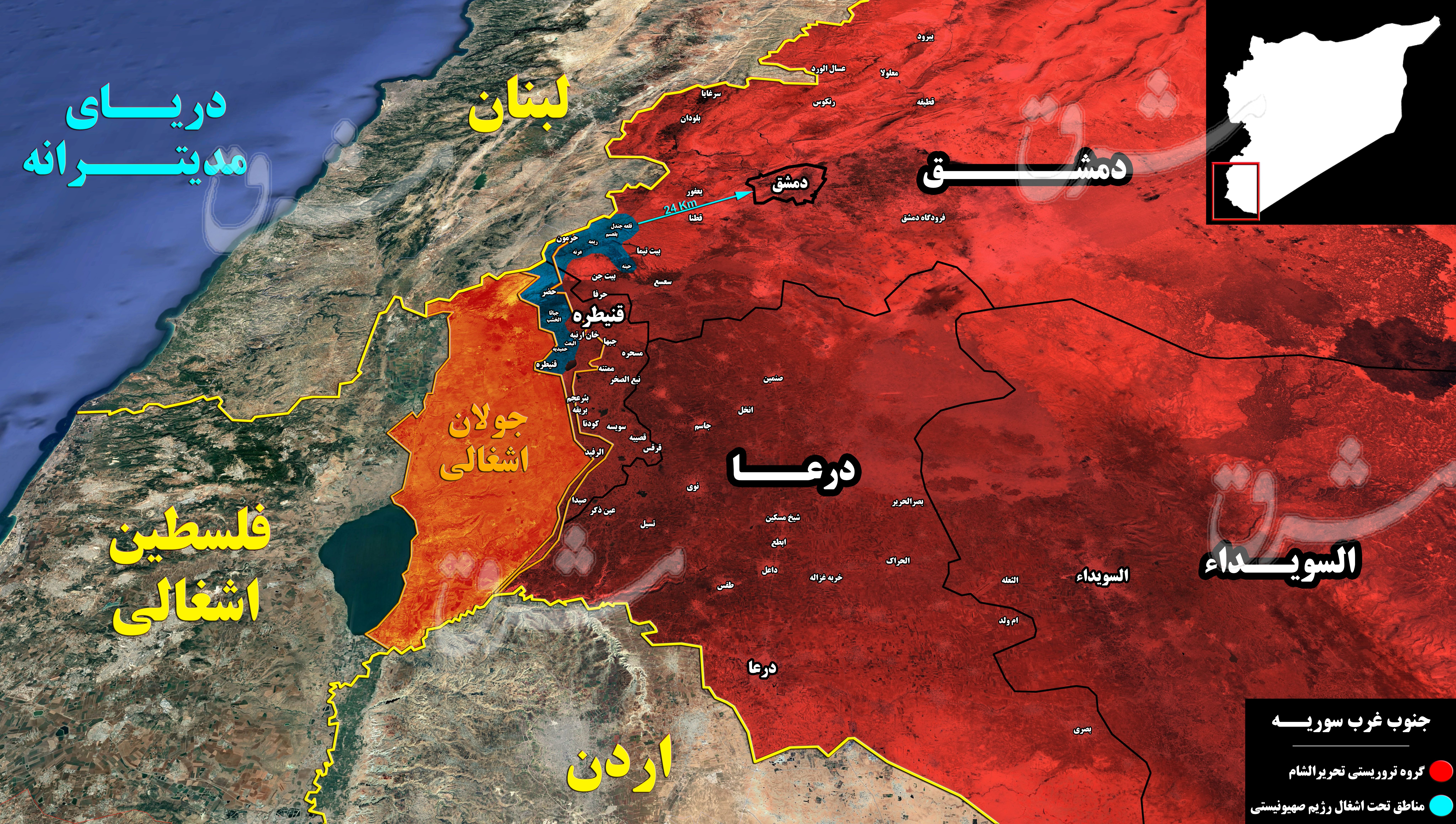 جولان در خاک سوریه پس از سقوط دولت اسد/ صهیونیستها به ۲۴ کیلومتری دمشق رسیدند + نقشه میدانی