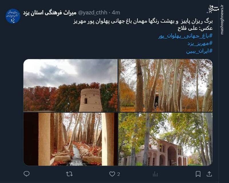 برگ ریزان پاییز و بهشت رنگها مهمان باغ جهانی پهلوان پور مهریز