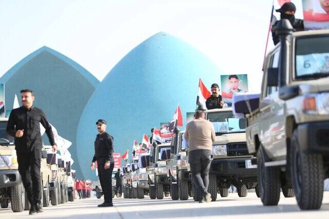 تشییع نمادین شهدای حشد الشعبی در میدان التحریر بغداد