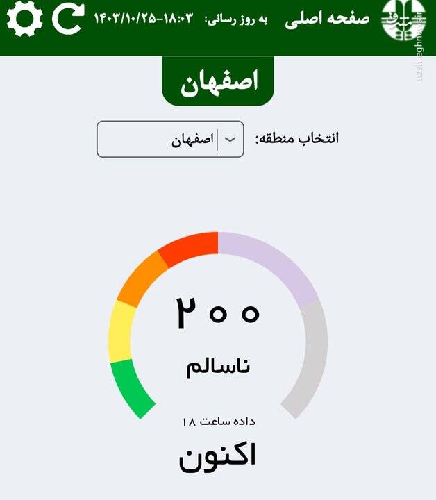 افزایش ناگهانی آلودگی هوای اصفهان؛ شاخص به ۲۰۰ رسید