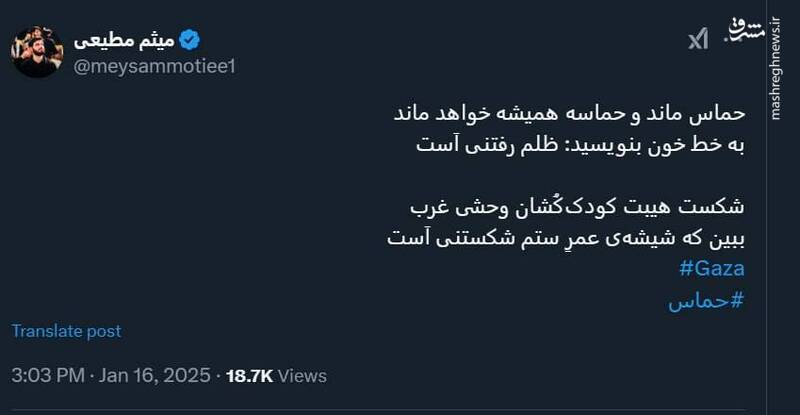 میثم مطیعی: حماس ماند