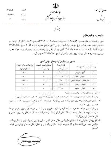 نرخ عوارض 5 آزادراه دولتی تغییر کرد 2