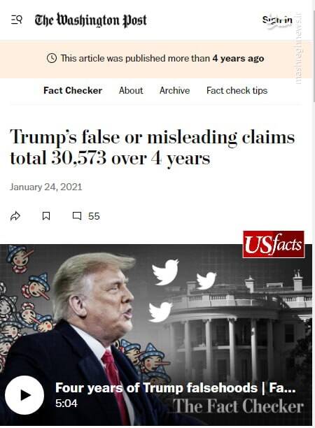 ۳۰۵۷۳ ادعای دروغ طی ۴ سال توسط ترامپ