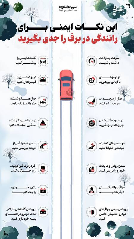اینفوگرافیک/ این نکات ایمنی برای رانندگی در برف را جدی بگیرید
