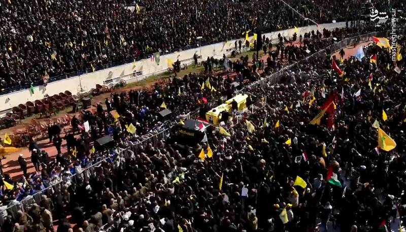 عکس/ ورود پیکر شهیدان نصرالله و صفیالدین به محل مراسم تشییع