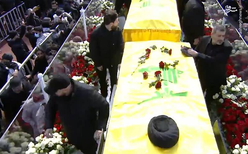 عکس/ ورود پیکر شهیدان نصرالله و صفیالدین به محل مراسم تشییع