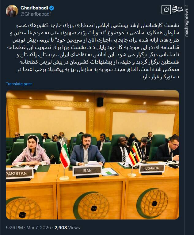 روایت غریب آبادی از جزئیات قطعنامه نشست سازمان همکاری اسلامی درباره غزه