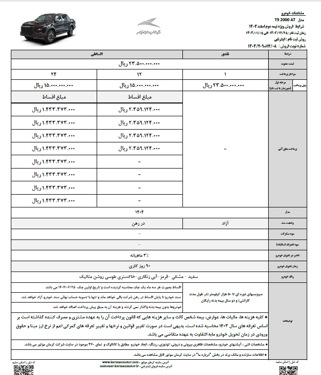 شرایط فروش نقد و اقساط دو محصول پرطرفدار کرمان موتور
