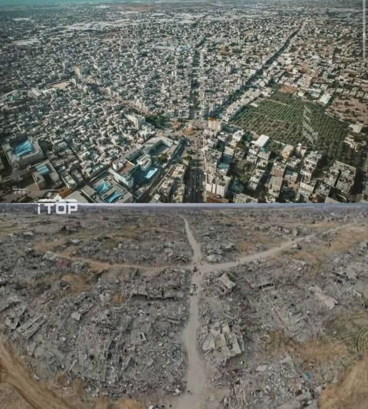 عکس/ میدان النجمه در رفح قبل و بعد از جنایات رژیم اشغالگر