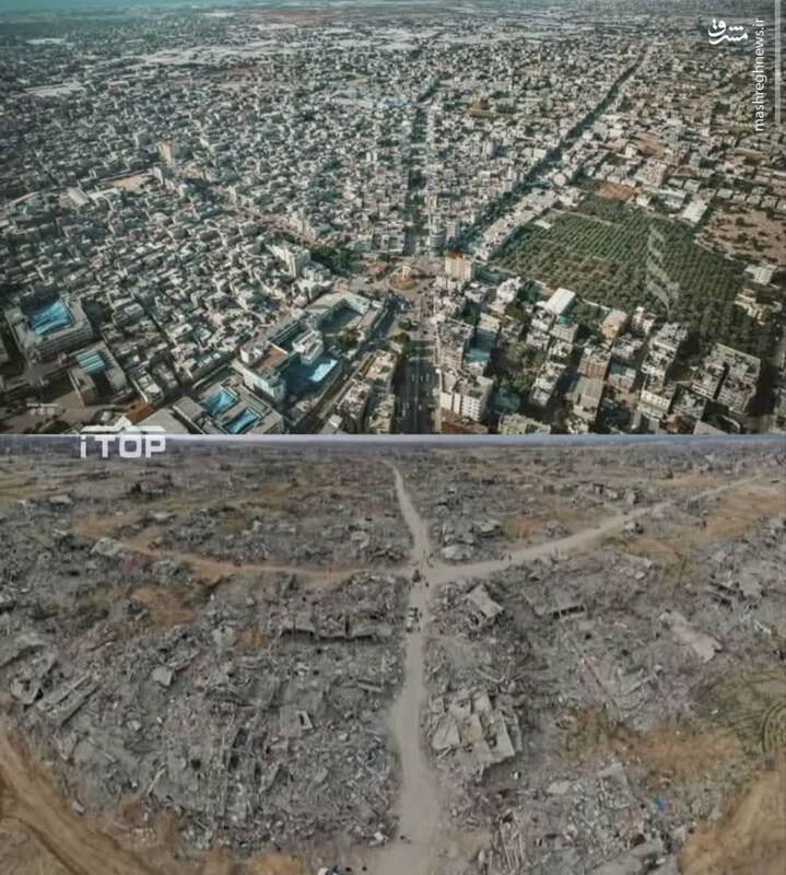 عکس/ "میدان النجمه" رفح قبل و بعد از جنایات صهیونیستها