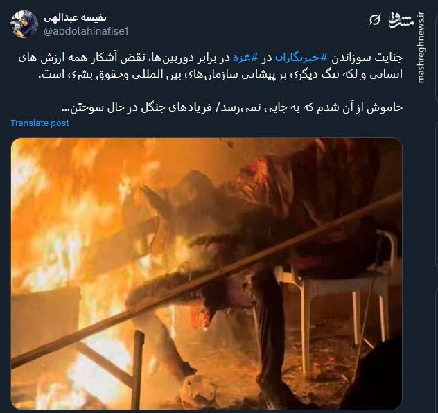 جنایت سوزاندن خبرنگاران در برابر دوربین‌ها، نقض آشکار همه ارزش های انسانی