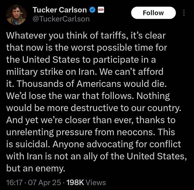 مجری نزدیک به ترامپ: به جنگ با ایران نزدیک شدیم! مجری نزدیک به ترامپ: درگیری با ایران خودکشی است