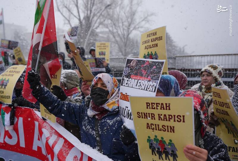 عکس/ تظاهرات ضداسراییلی زیر بارش برف در آنکارا