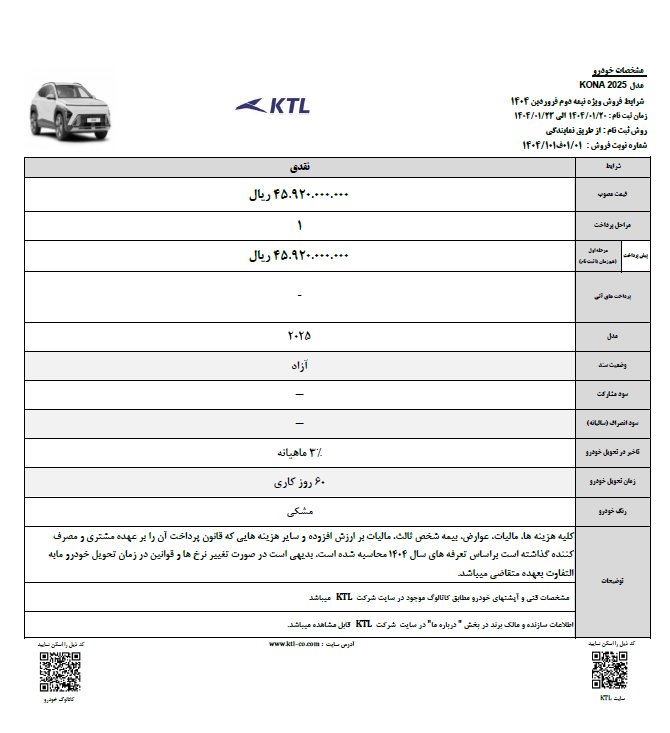 فروش هیوندای کونا وارداتی بدون محدودیت و با قیمت قطعی